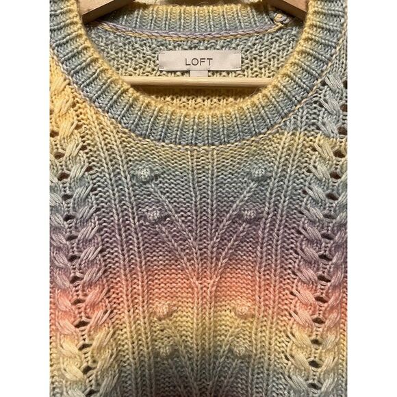 Ann Taylor Loft Rainbow Pastel Ruffle Shoulder Sweater Women's Size Medium Soft - Picture 7 of 10